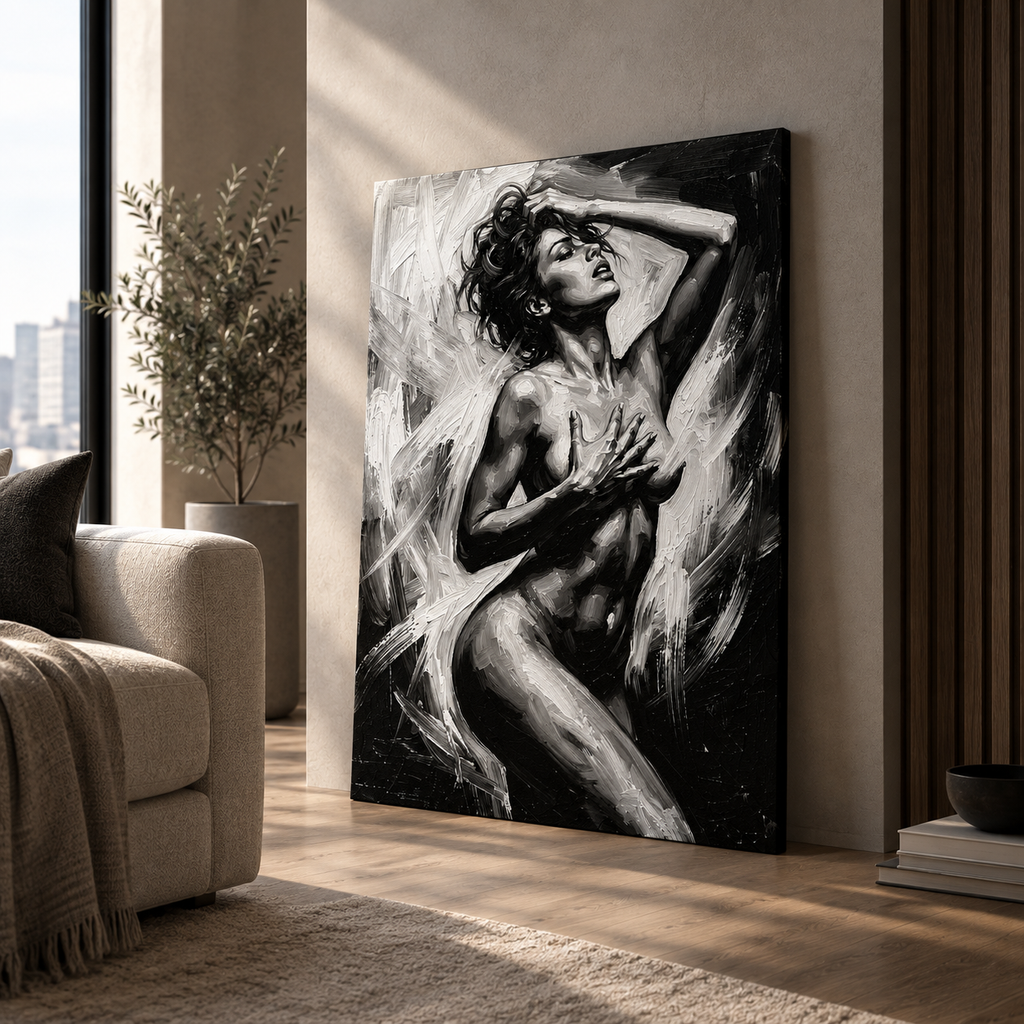 Female body art canvas print stretched on wooden frame