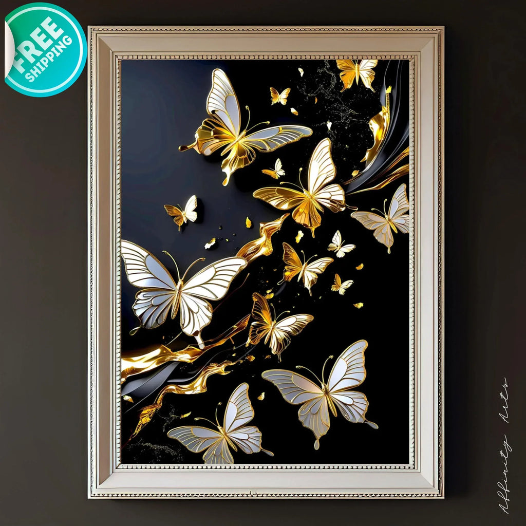 Gold Butterfly Canvas Wall Art: Elegant Modern Home Decor - AffinityArts 
