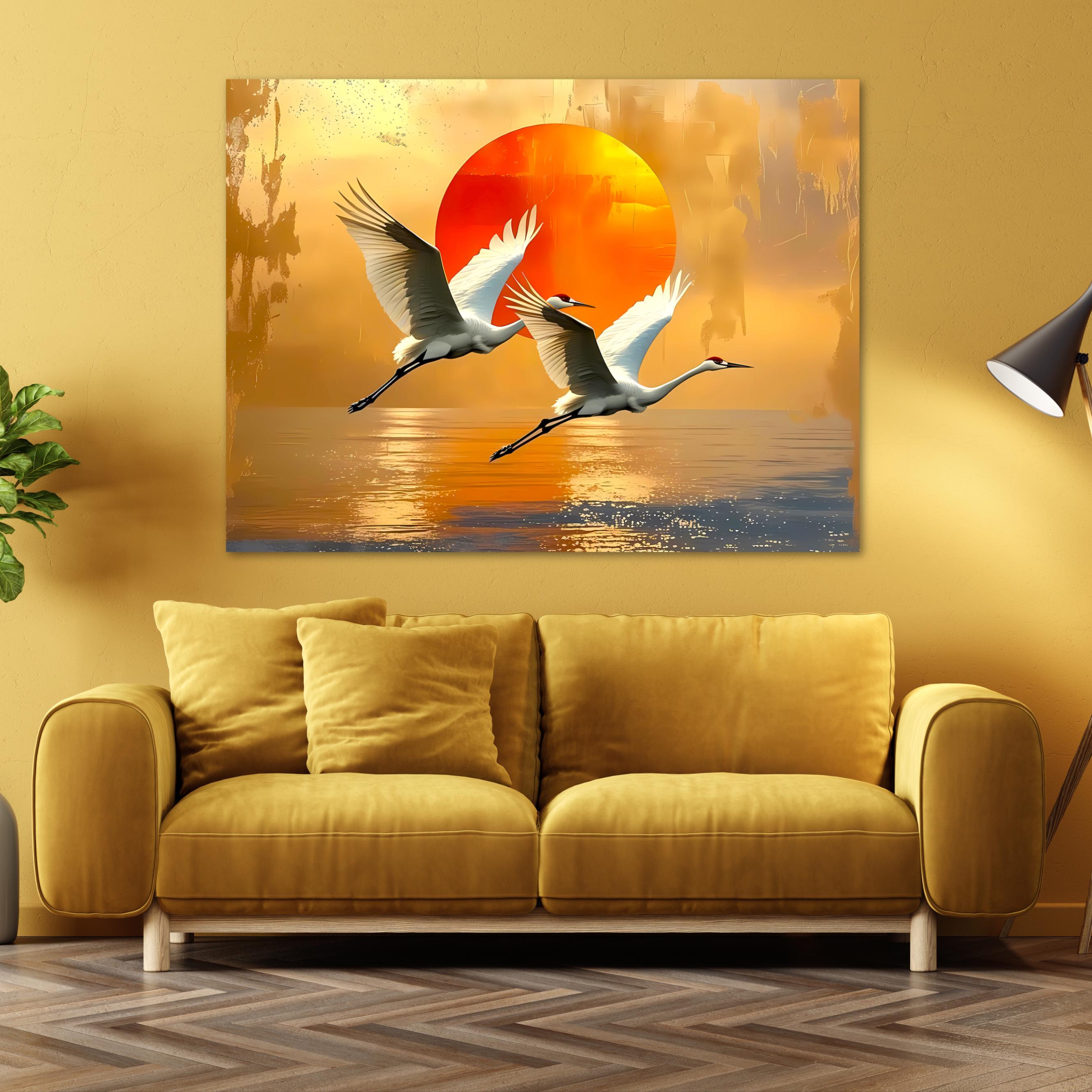 Crane Canvas Print: Japanese Sunset Bird Art, Zen Nature Decor AffinityArts
