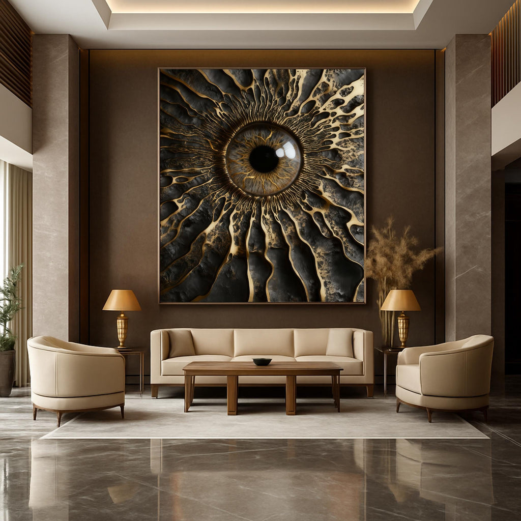 Gold Black Eye 3D Wall Art Print | Textured Iris Poster |Paper Art | Large Digital Download | Surreal Metallic Eye Decor AffinityArts
