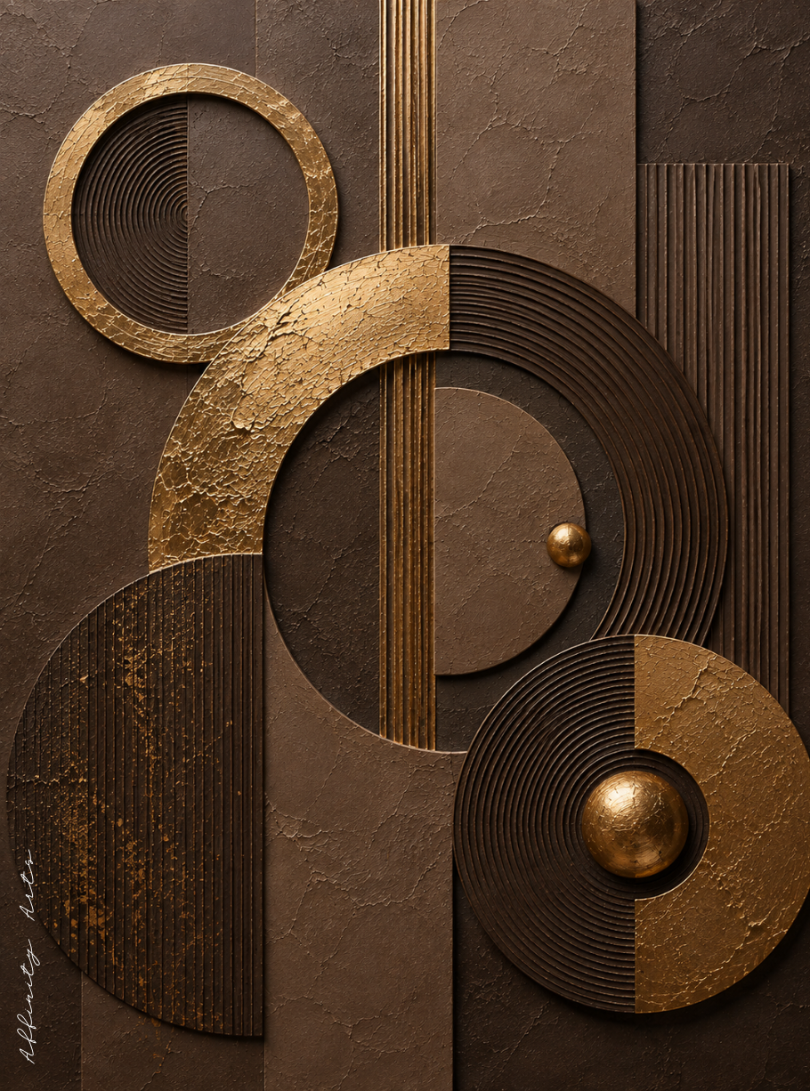 Chocolate brown canvas print faux gold texture wall art gallery wrap, moody sphere circle design for rich home décor.