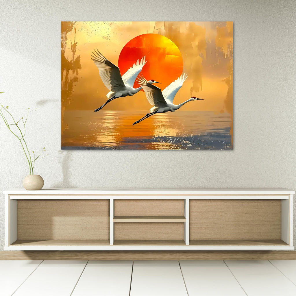 Crane Canvas Print: Japanese Sunset Bird Art, Zen Nature Decor AffinityArts