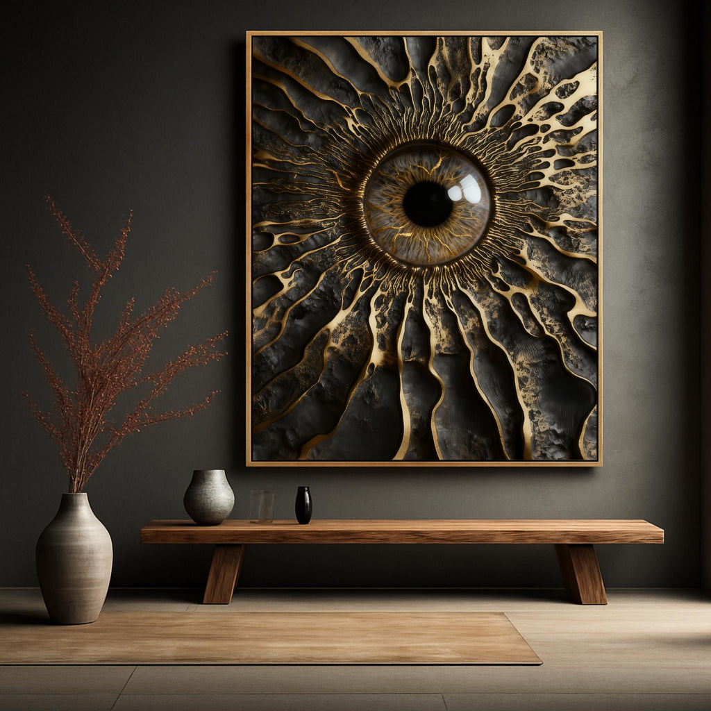Gold Black Eye 3D Wall Art Print | Textured Iris Poster |Paper Art | Large Digital Download | Surreal Metallic Eye Decor AffinityArts