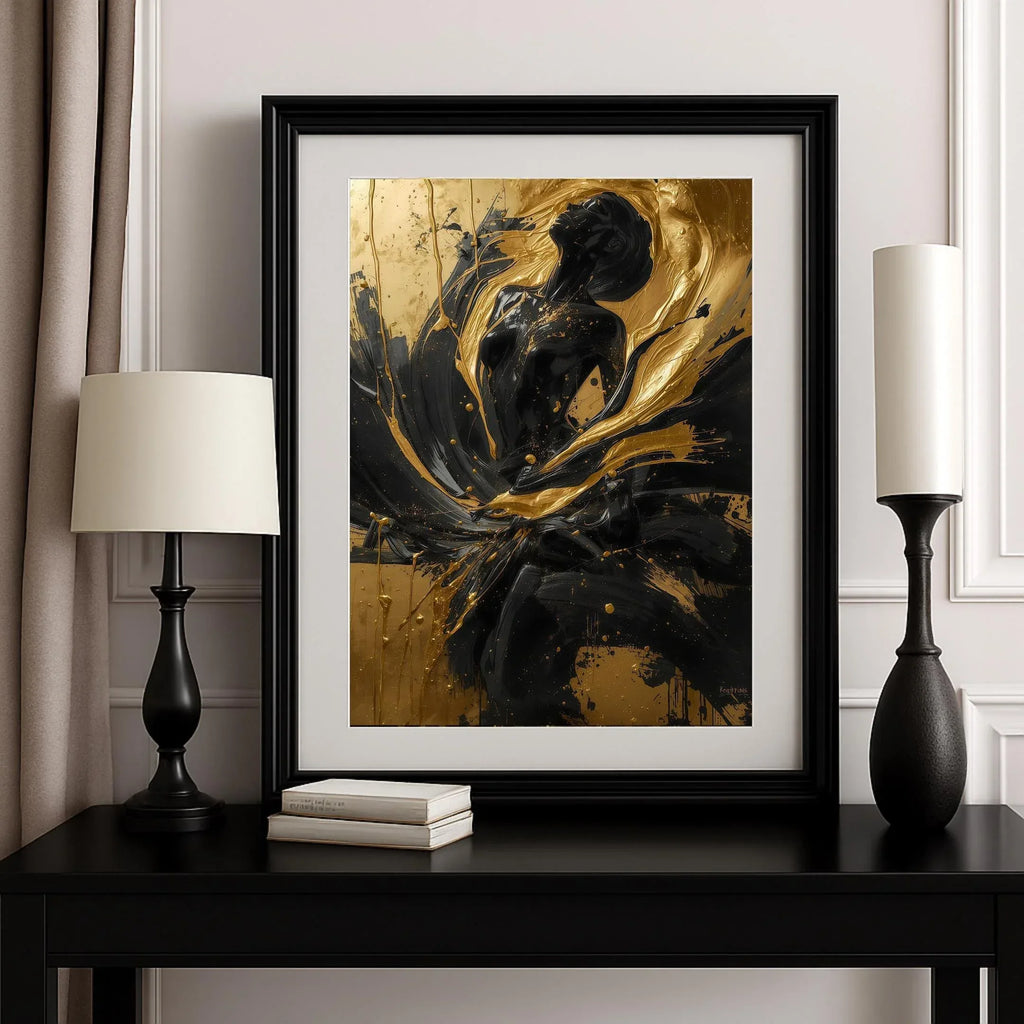 Black and Gold Abstract Woman Art Print, Modern Home Decor (Digital File Option) - AffinityArts 