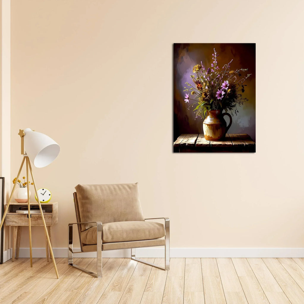 Wildflower Canvas Print: Rustic Floral Painting in Clay Jug - AffinityArts 