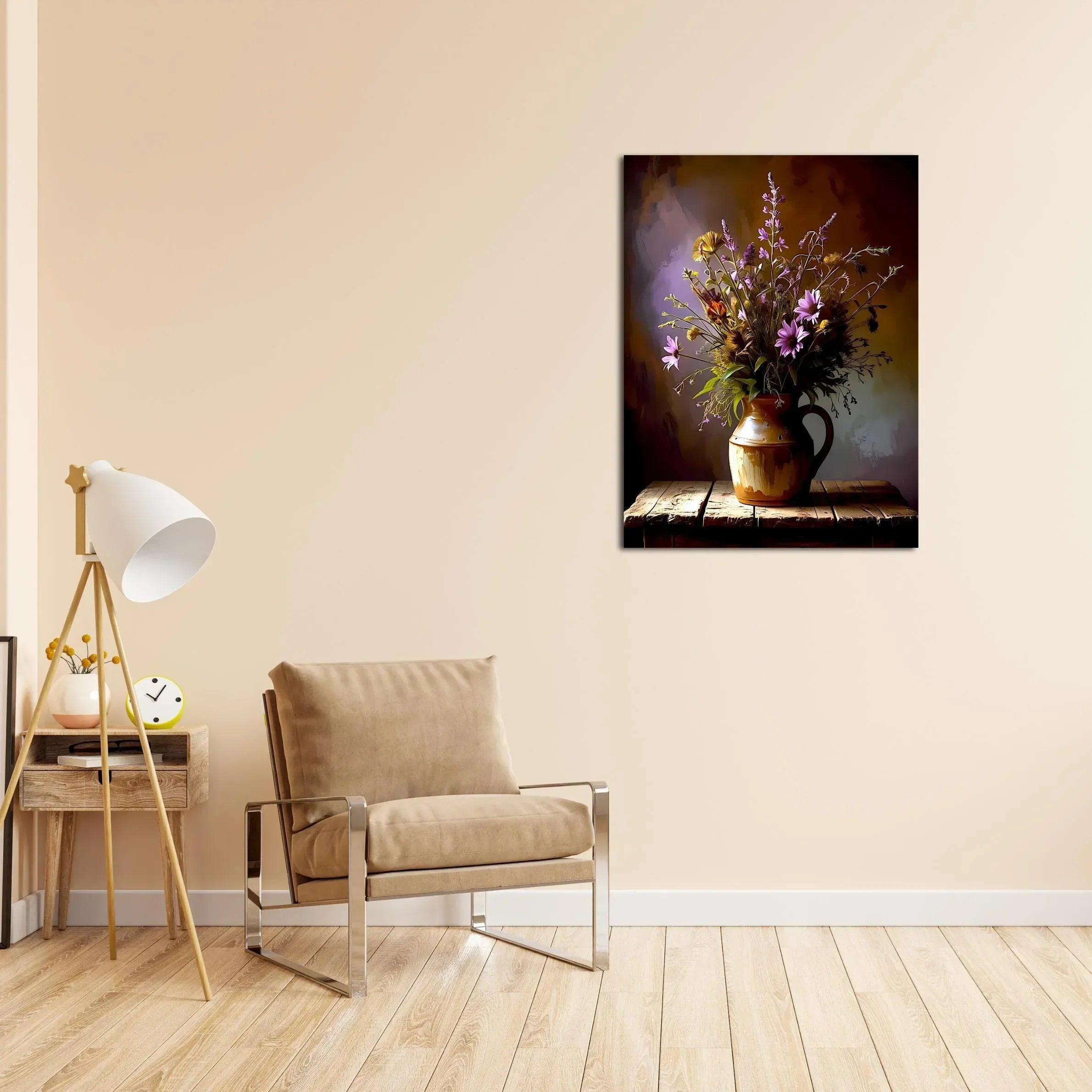 Wildflower Canvas Print: Rustic Floral Painting in Clay Jug - AffinityArts 