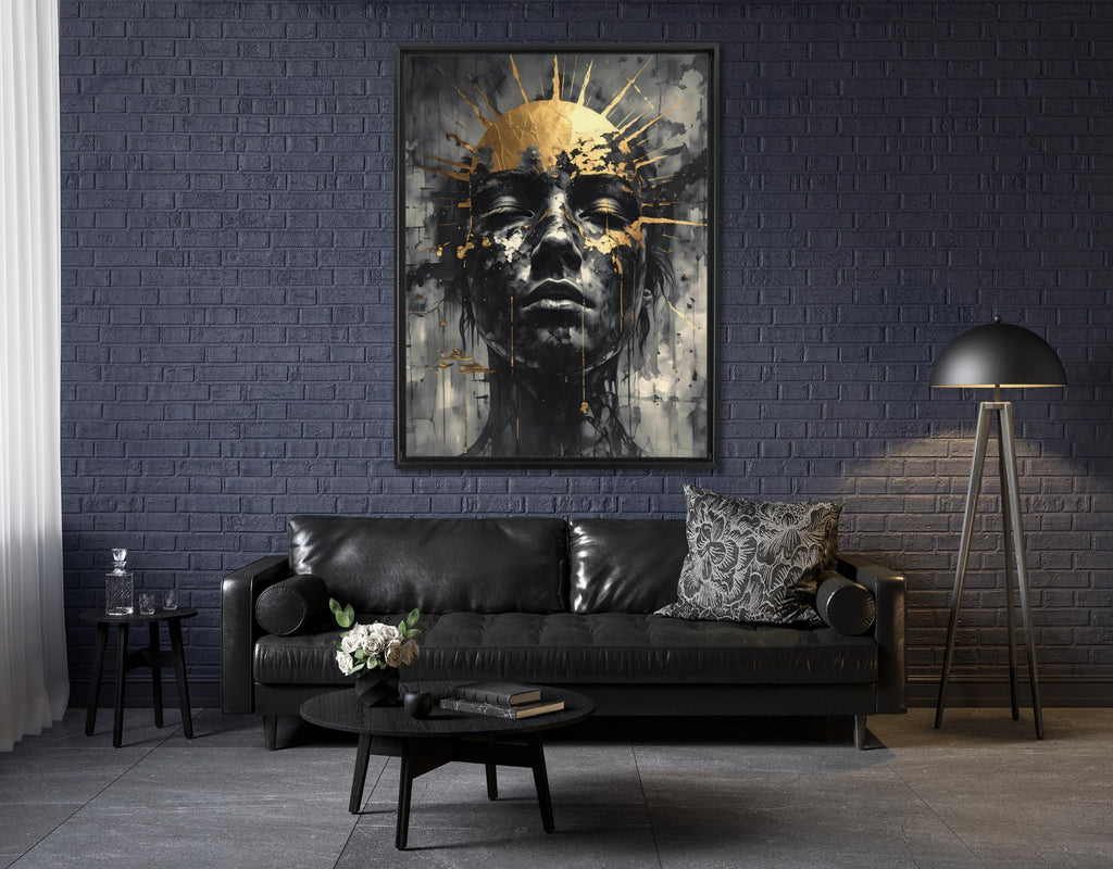 Canvas Wall Art – Abstract Golden Crown Portrait | Luxury Floating Frame Painting - AffinityArts 