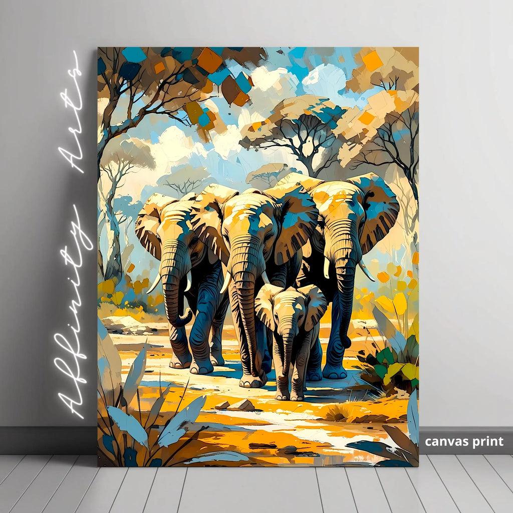 Elephant Family Canvas Print: African Safari Wall Art - AffinityArts 