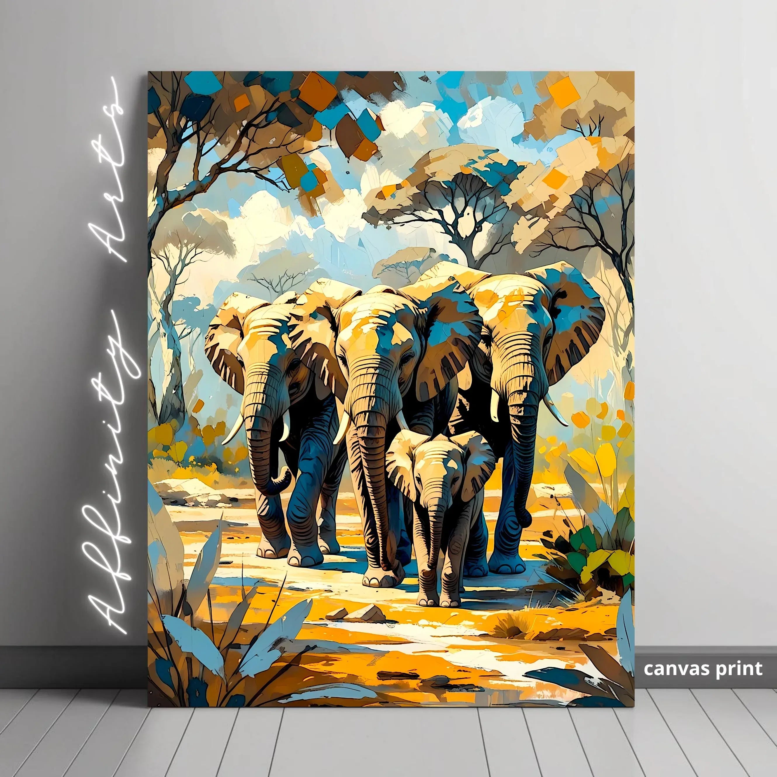 Elephant Family Canvas Print: African Safari Wall Art - AffinityArts 