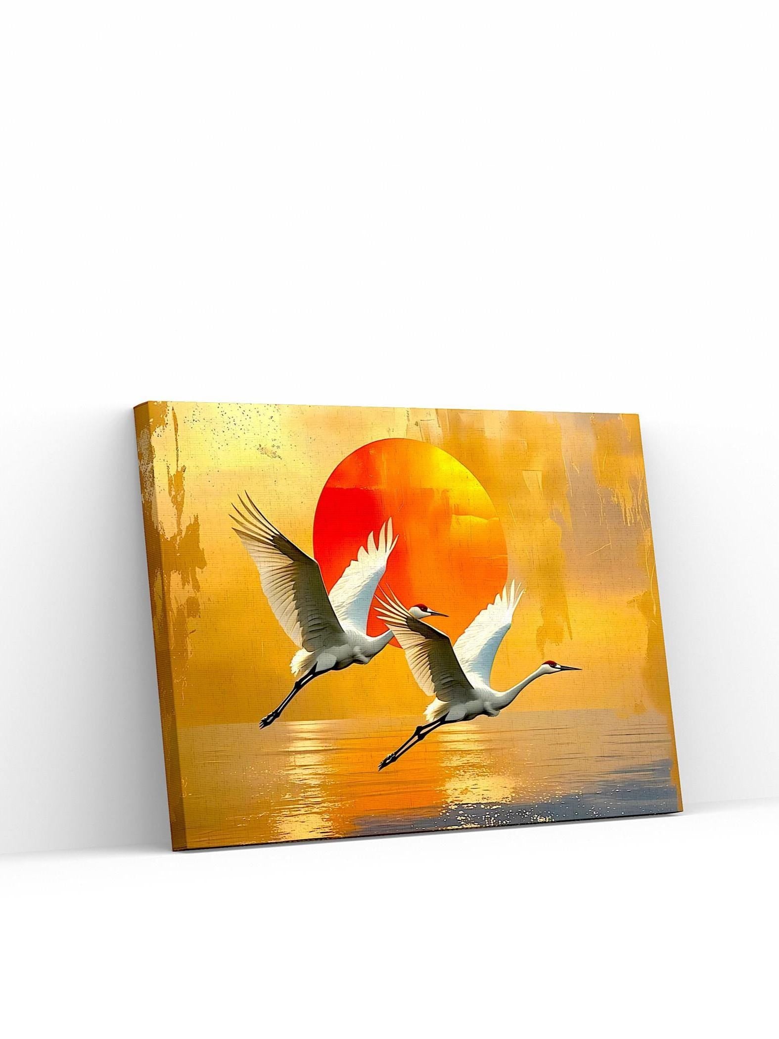 Crane Canvas Print: Japanese Sunset Bird Art, Zen Nature Decor AffinityArts