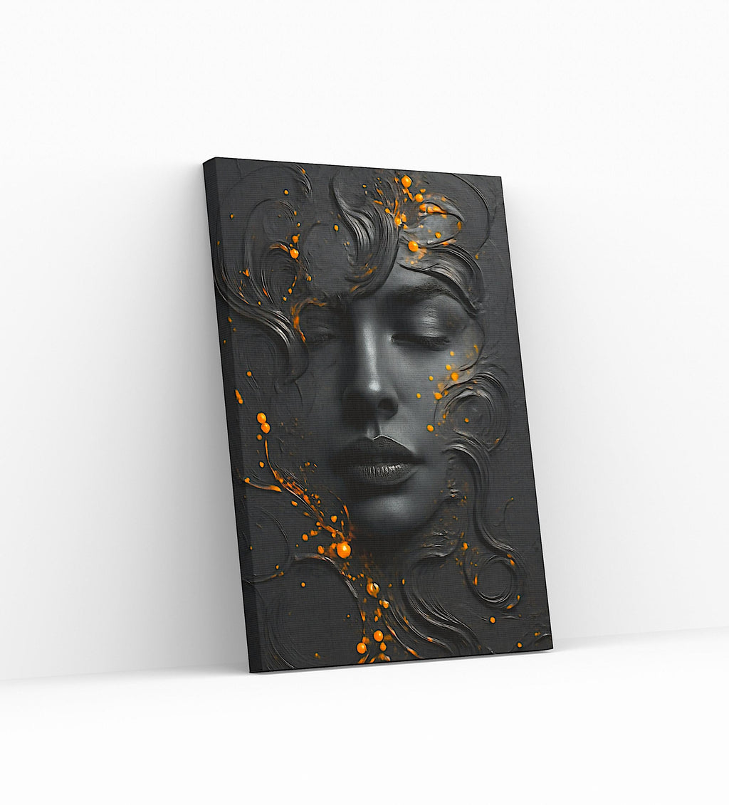 Abstract Black Face Canvas Art: Modern Orange Accent Painting AffinityArts