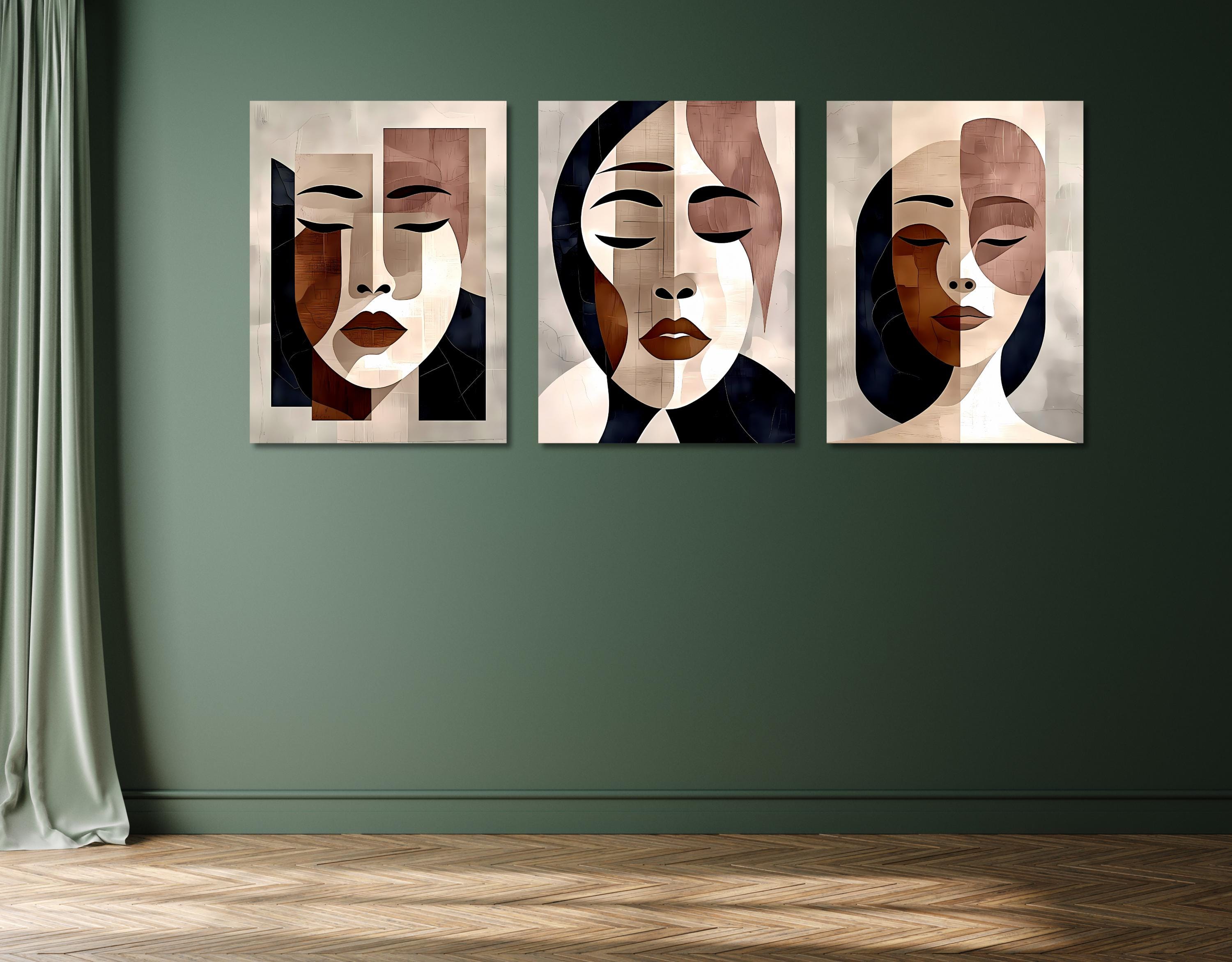 Minimalist Face Art Set: Abstract Woman Portrait, Modern Boho Decor AffinityArts