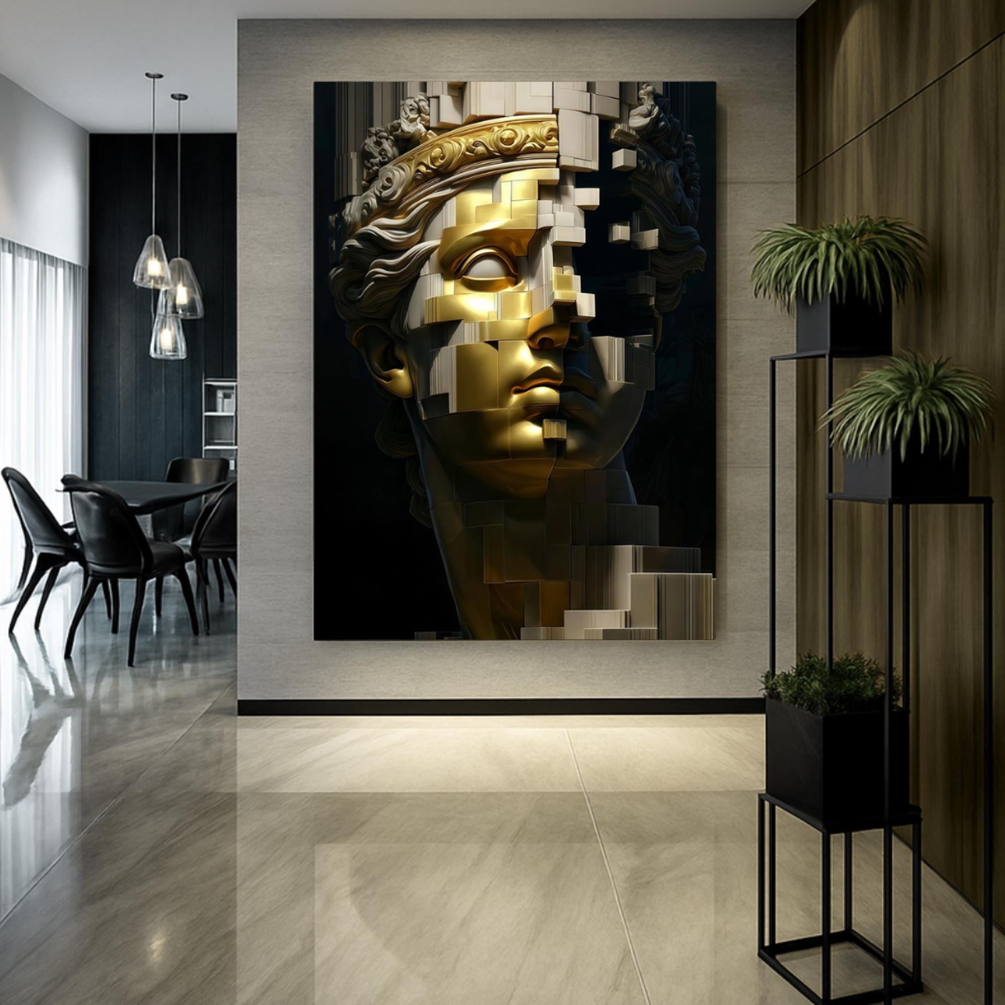 Gold Cubist Goddess Wall Art Poster, Marble Statue Abstract Print, Classical Sculpture Modern Art, Premium Paper AffinityArts