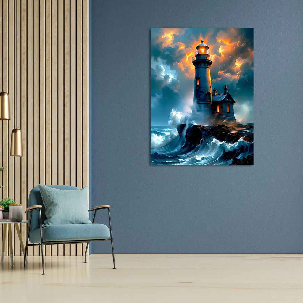 Lighthouse Canvas Wall Art – Stormy Ocean Painting with Dramatic Sky – Nautical Seascape Home Decor - AffinityArts 