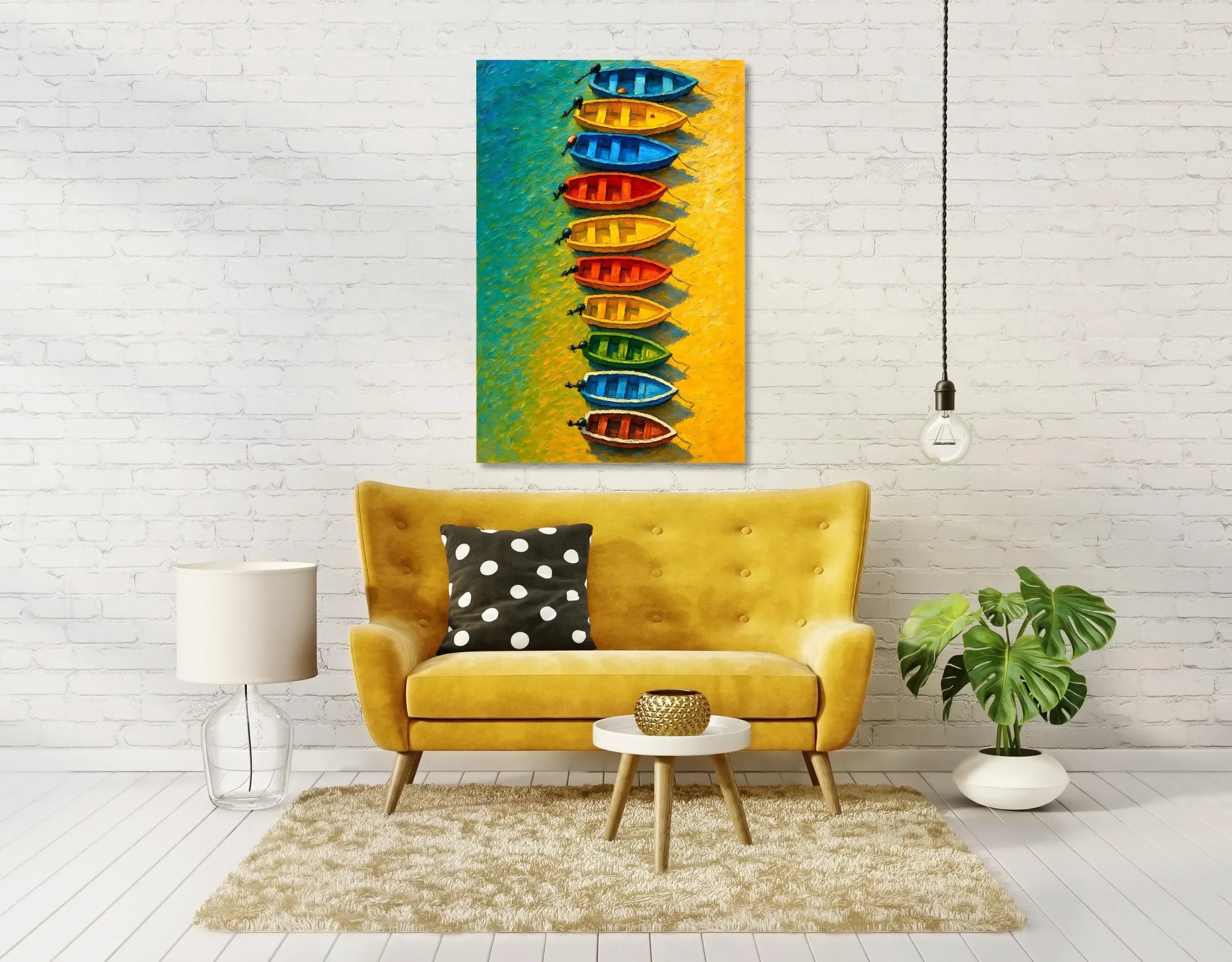 Seaside Row Boats Art Print: Vibrant Coastal Painting on Canvas - AffinityArts 