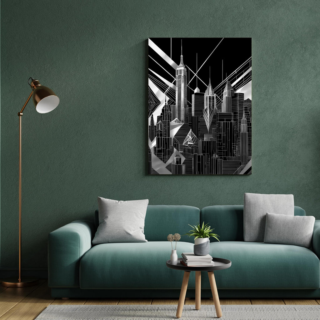 Black and White Cityscape Canvas Wall Art – Modern Abstract Urban Skyline Print