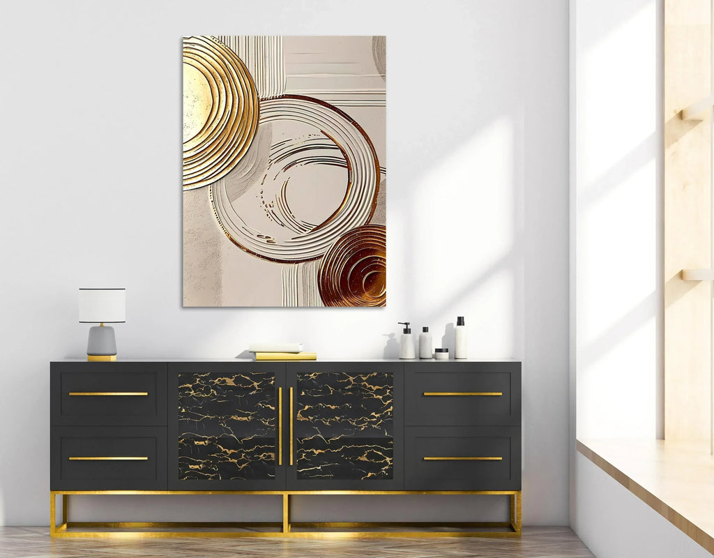 Beige & Gold Abstract Circle Art: Modern Textured Canvas Print - AffinityArts 