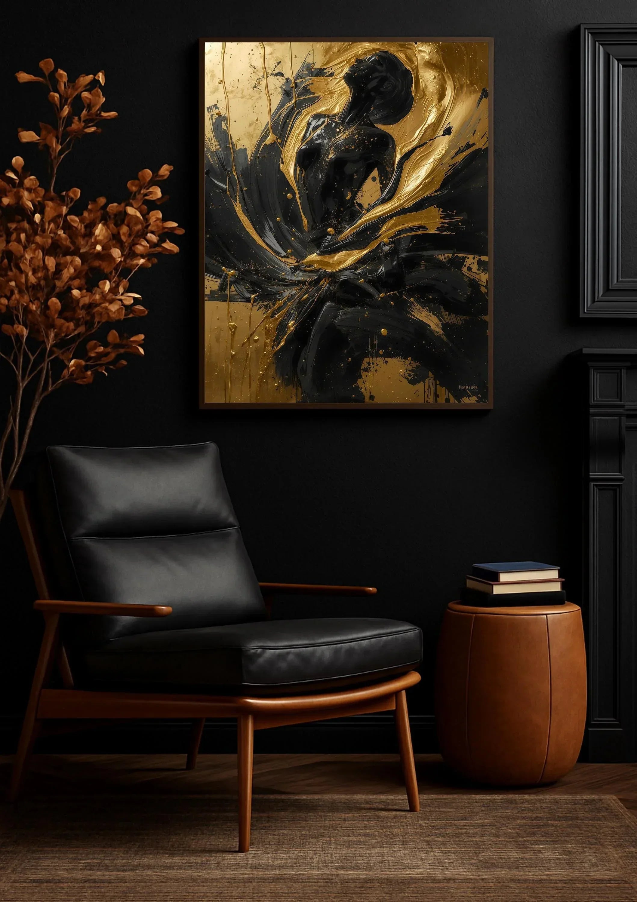 Black and Gold Abstract Woman Art Print, Modern Home Decor (Digital File Option) - AffinityArts 