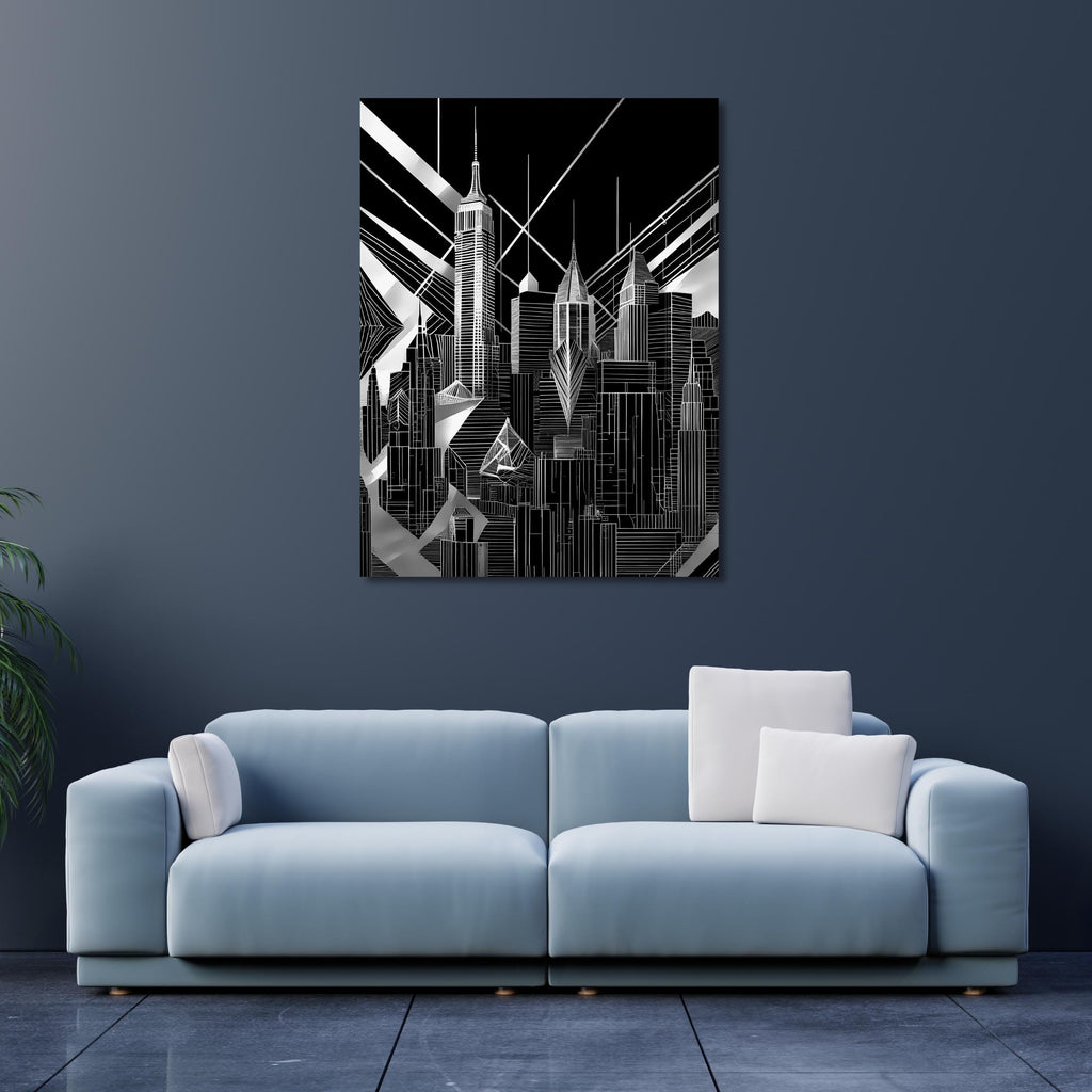 Black and White Cityscape Canvas Wall Art – Modern Abstract Urban Skyline Print