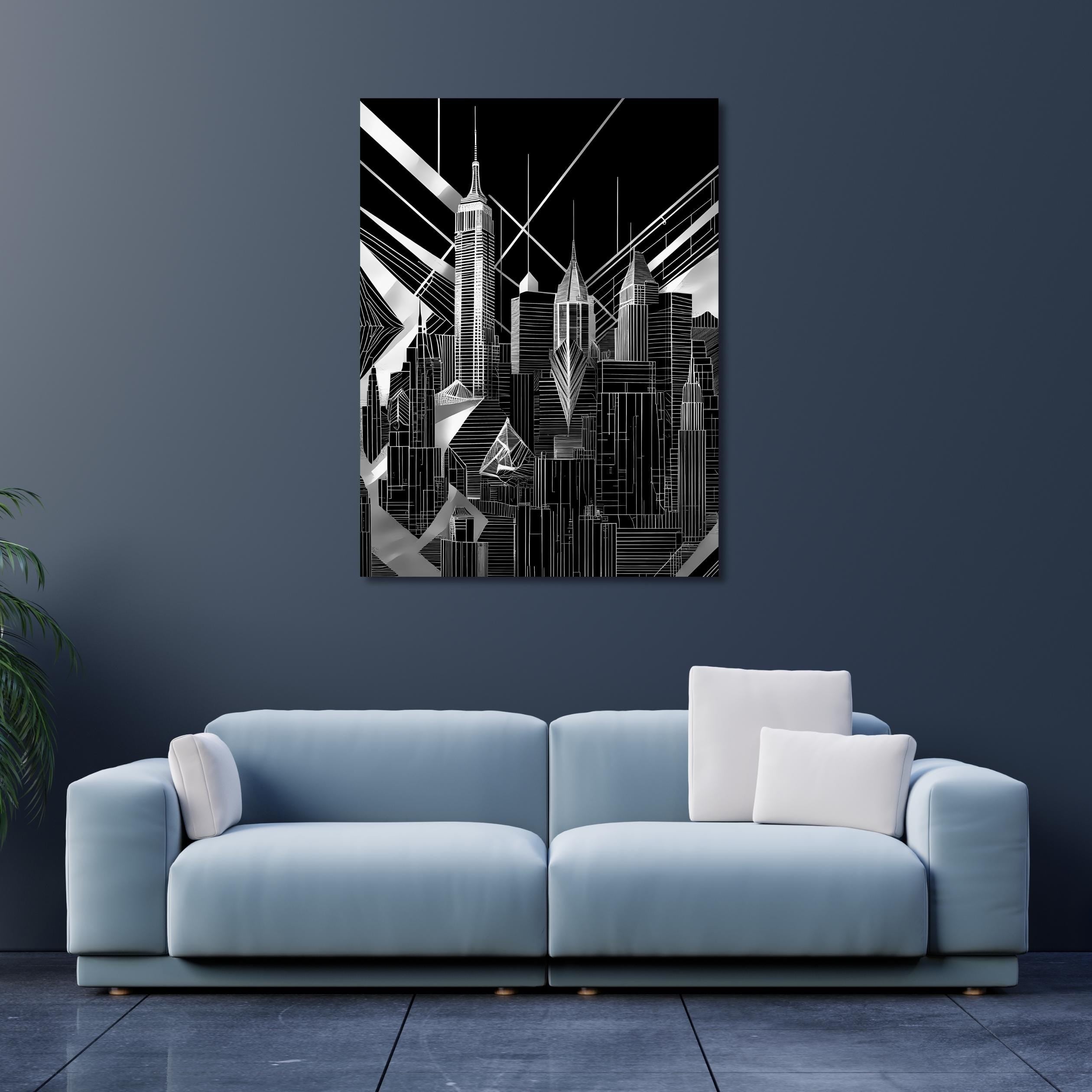 Black and White Cityscape Canvas Wall Art – Modern Abstract Urban Skyline Print