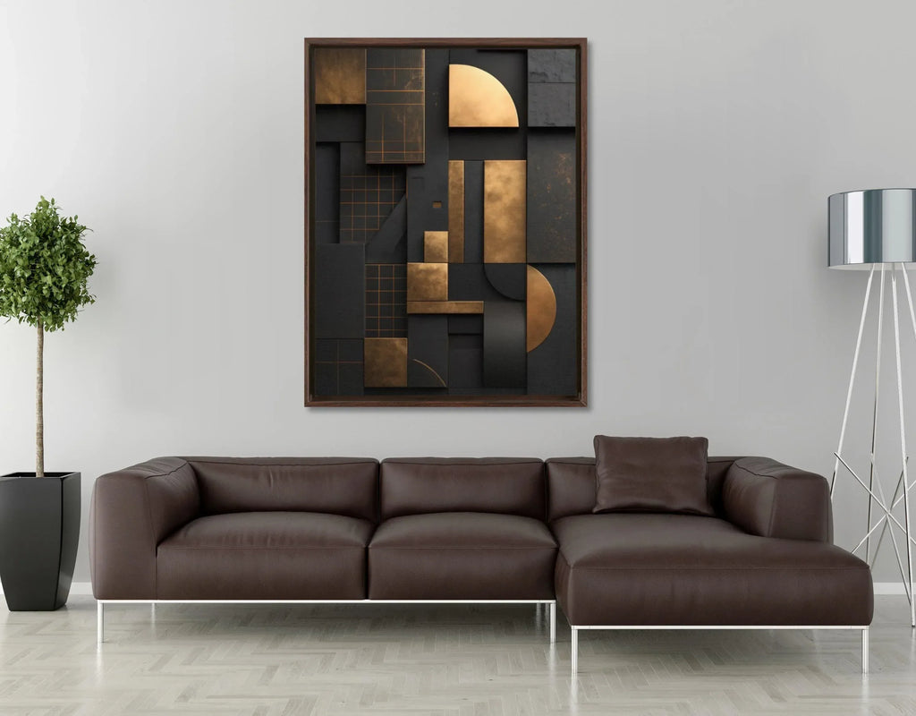 Black and Gold Geometric Canvas Wall Art: Modern Floating Frame - AffinityArts 