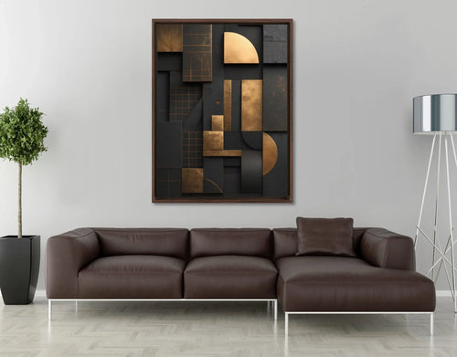 Black and Gold Geometric Canvas Wall Art: Modern Floating Frame - AffinityArts 