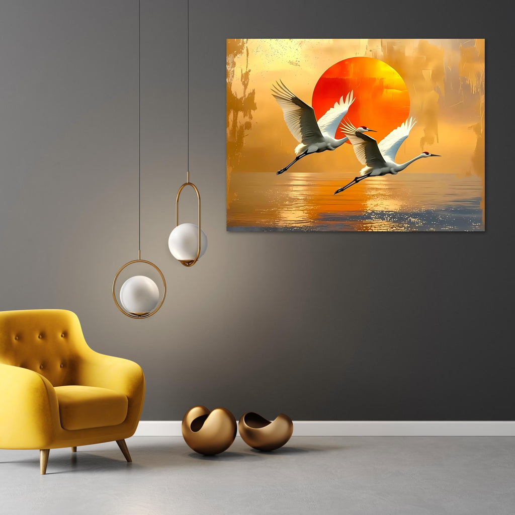 Crane Canvas Print: Japanese Sunset Bird Art, Zen Nature Decor AffinityArts
