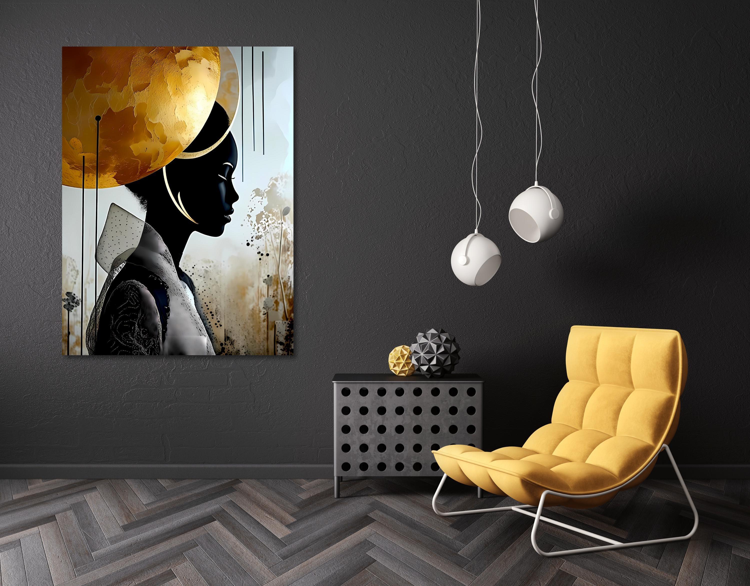 Golden Halo African Woman Portrait: Abstract Afrocentric Art - AffinityArts 
