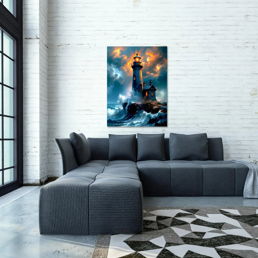 Lighthouse Canvas Wall Art – Stormy Ocean Painting with Dramatic Sky – Nautical Seascape Home Decor - AffinityArts 