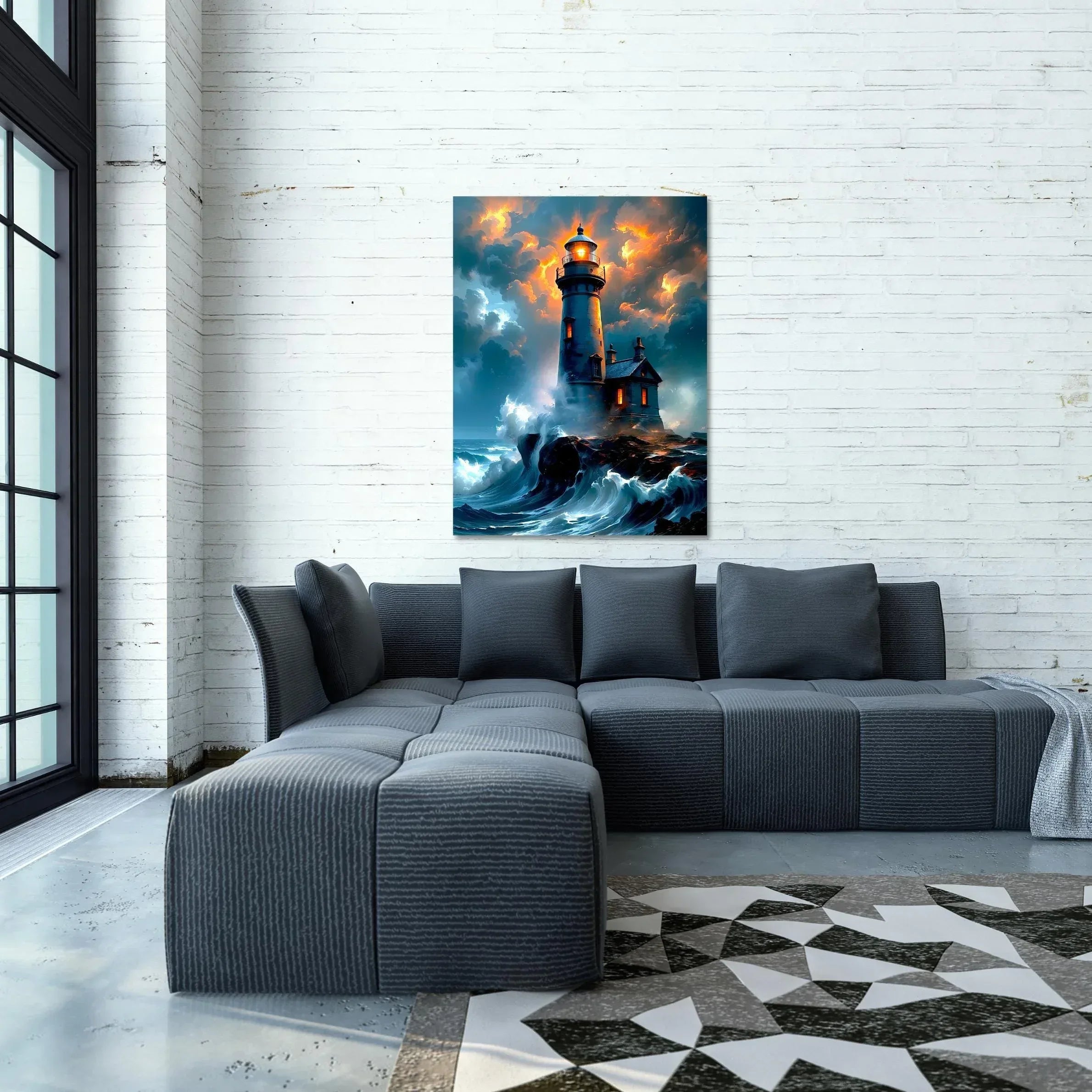 Lighthouse Canvas Wall Art – Stormy Ocean Painting with Dramatic Sky – Nautical Seascape Home Decor - AffinityArts 