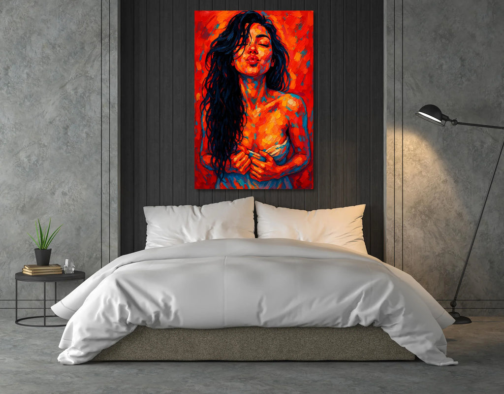 Abstract Kiss Portrait: Vibrant Expressionist Woman Art Print - AffinityArts 