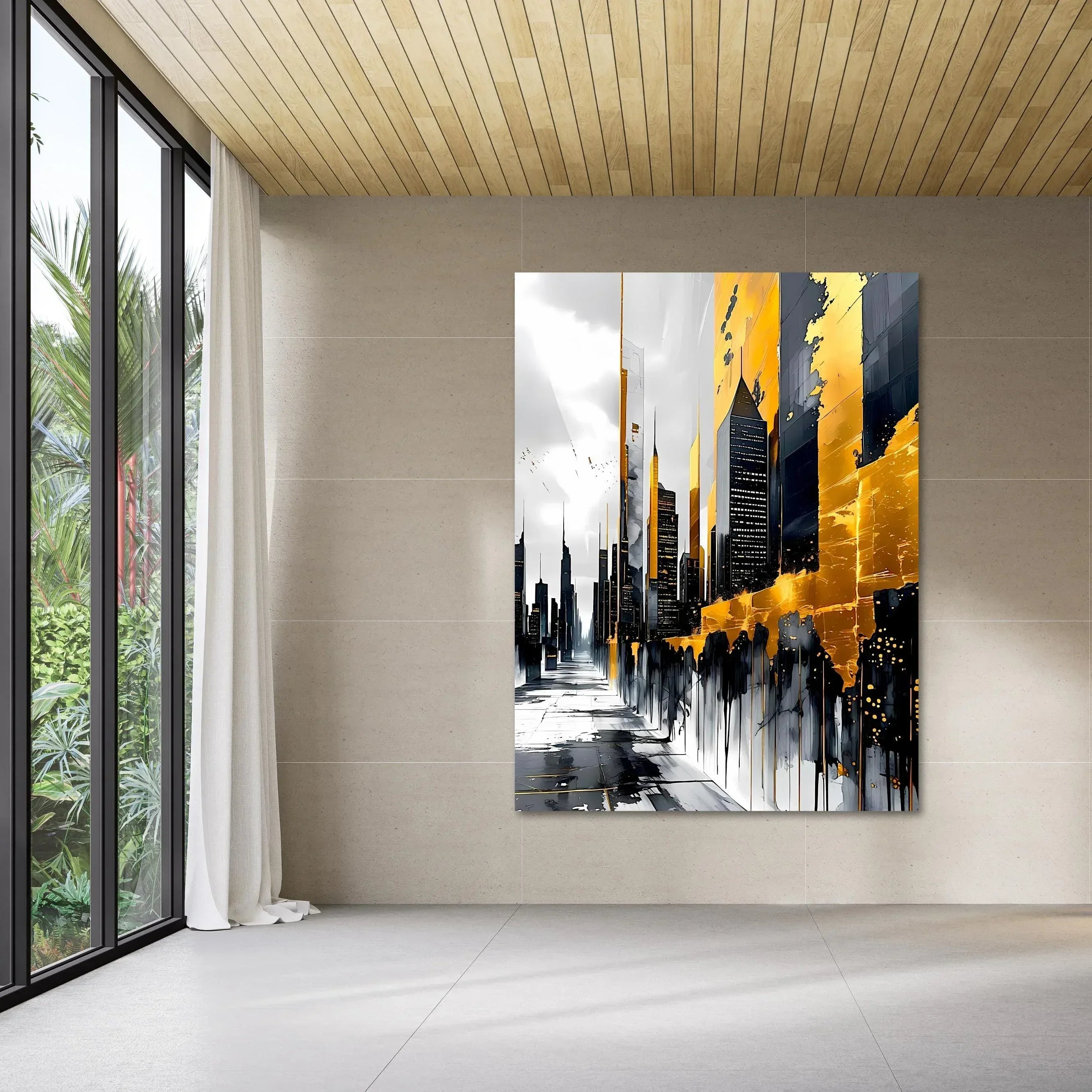 Luxury Urban Wall Art – Gold Drip Abstract Skyline Canvas Print - AffinityArts 