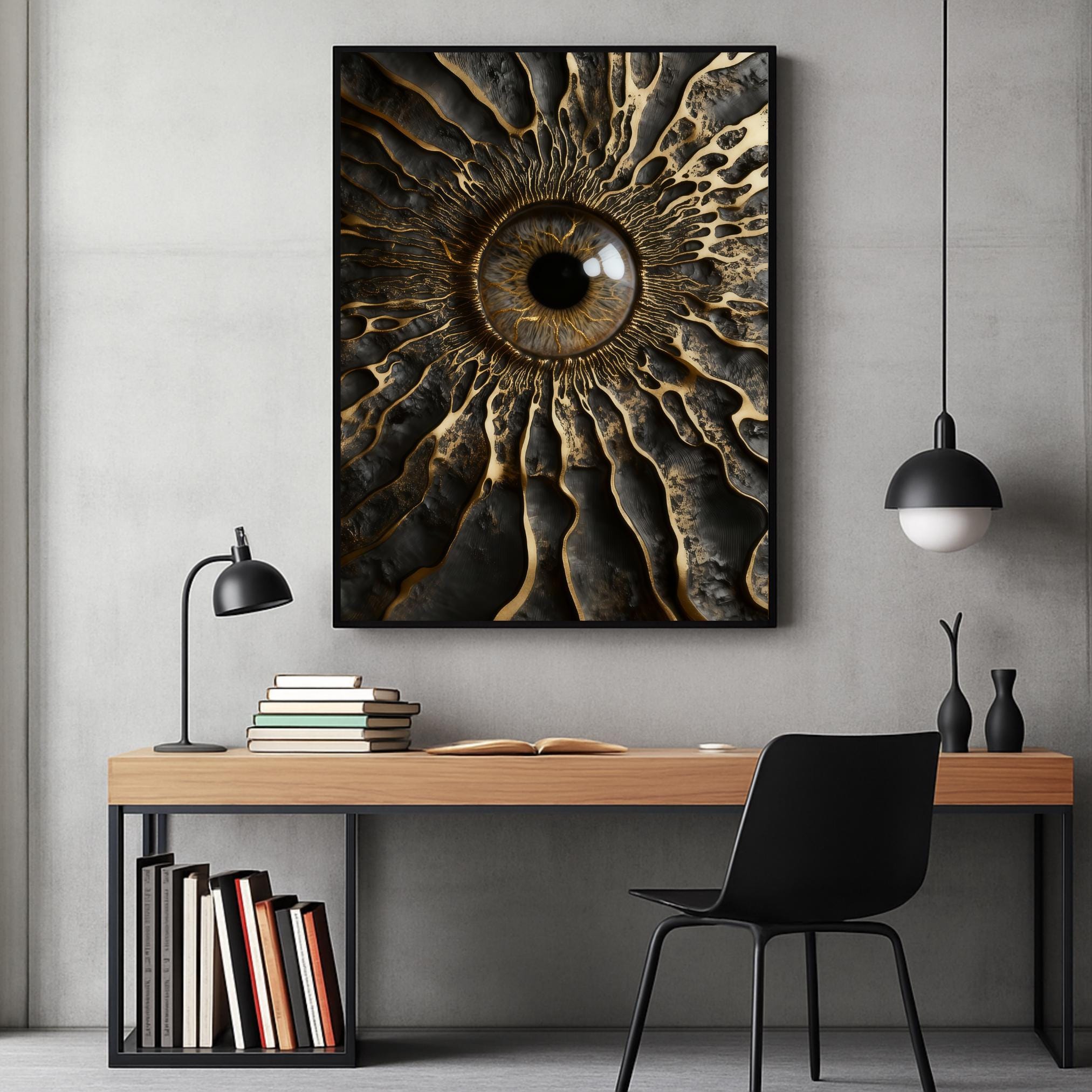 Gold Black Eye 3D Wall Art Print | Textured Iris Poster |Paper Art | Large Digital Download | Surreal Metallic Eye Decor AffinityArts