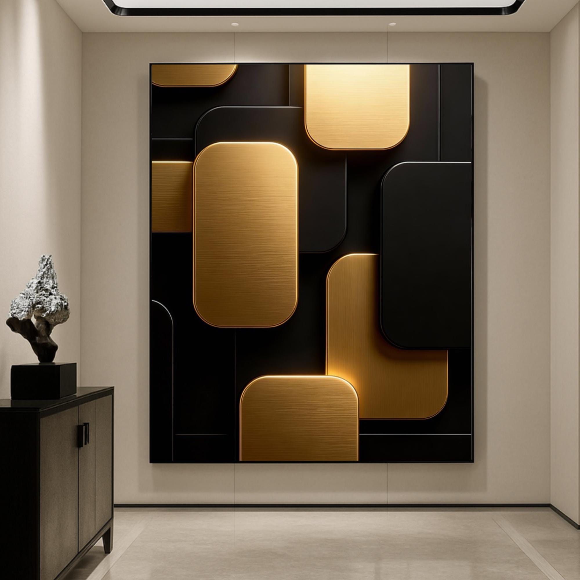 Black Gold Geometric Wall Art Print, Abstract Metal Panels Poster or Canvas, Modern Minimalist 3D Design Art AffinityArts