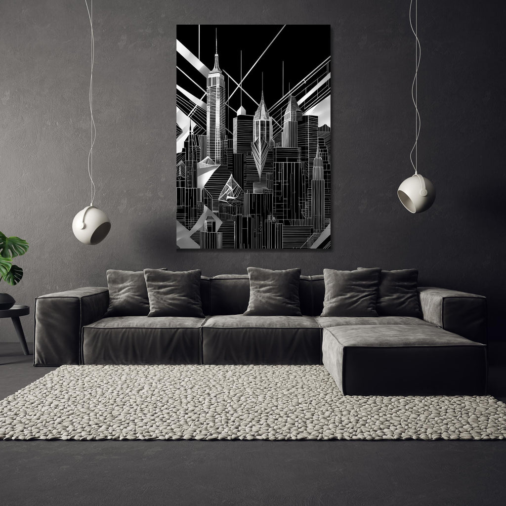 Black and White Cityscape Canvas Wall Art – Modern Abstract Urban Skyline Print