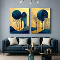Abstract Tree Art Set: Blue and Gold Landscape Canvas or Poster - AffinityArts 