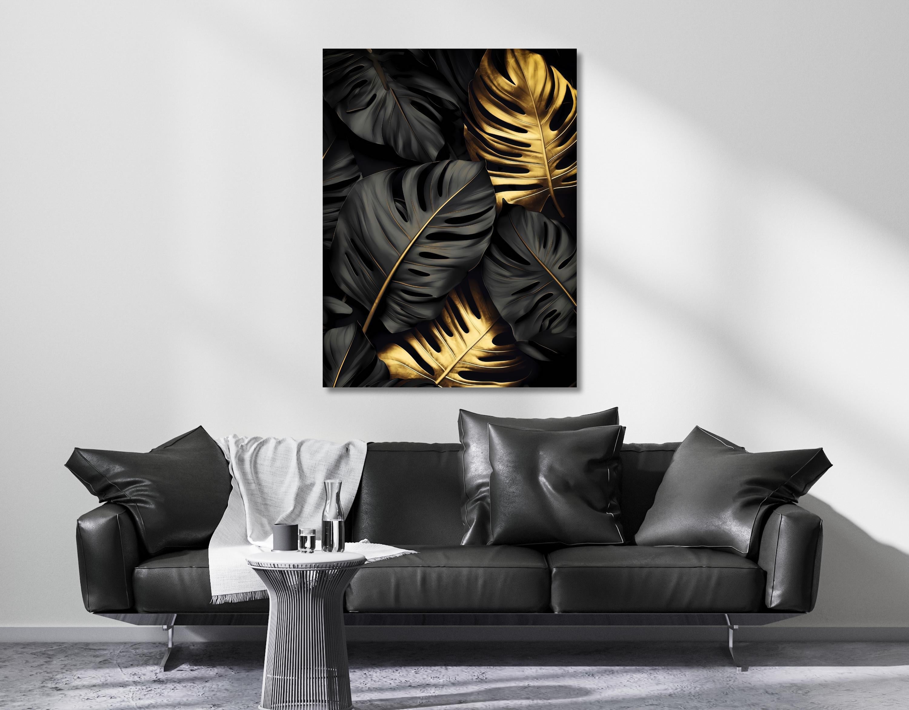 Black and Gold Monstera Leaf Wall Art: Botanical Print, Modern Decor AffinityArts