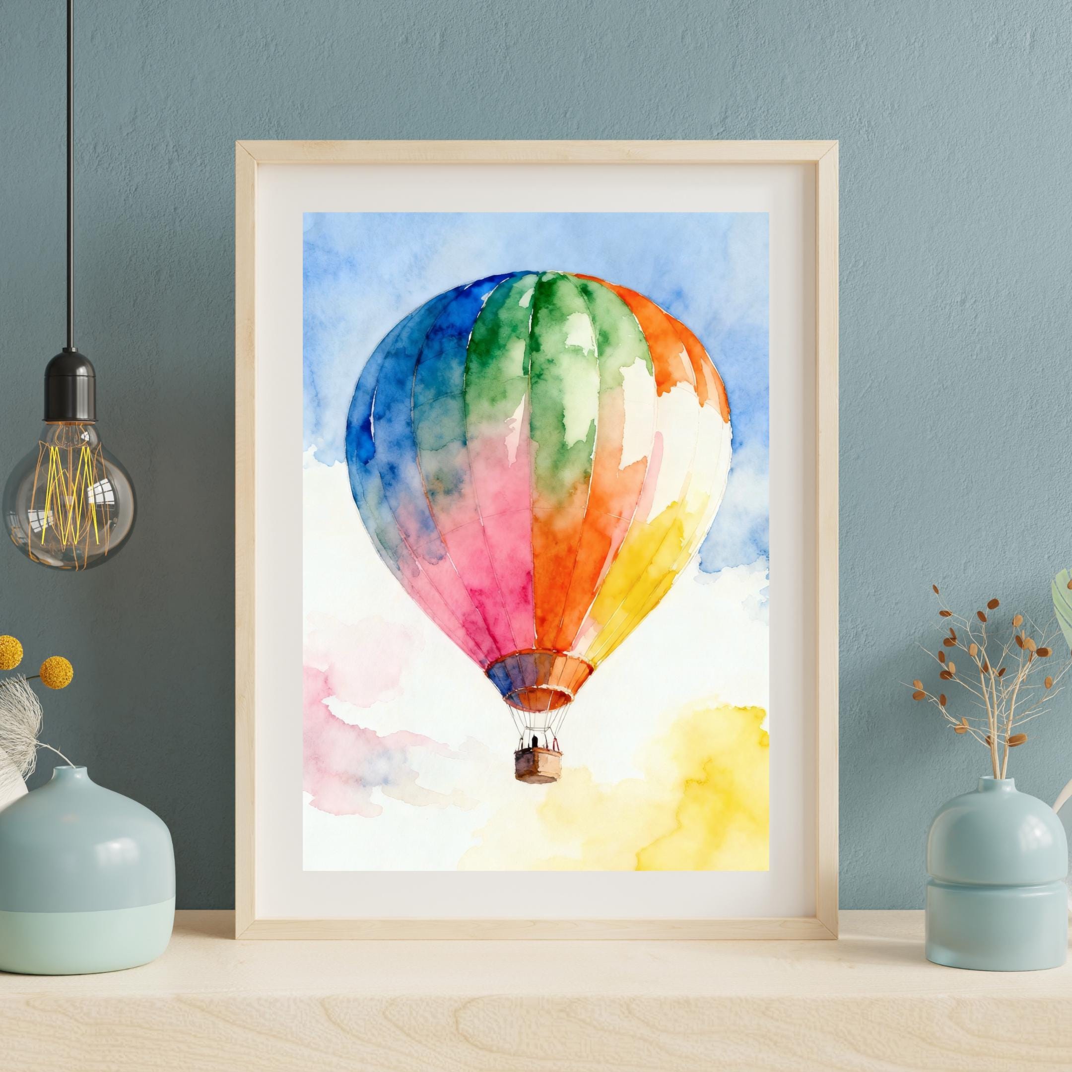 Watercolor Hot Air Balloon Print: Rainbow Nursery Wall Art AffinityArts