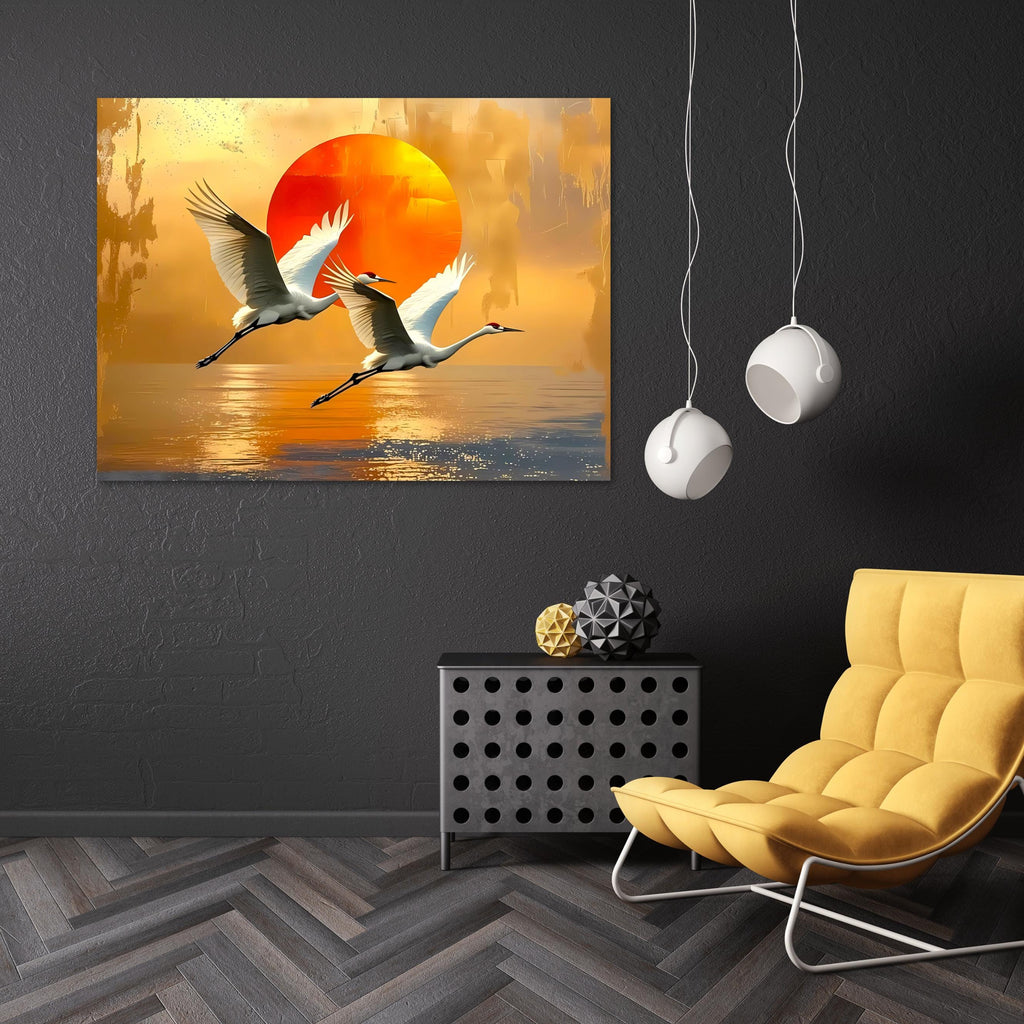 Crane Canvas Print: Japanese Sunset Bird Art, Zen Nature Decor AffinityArts