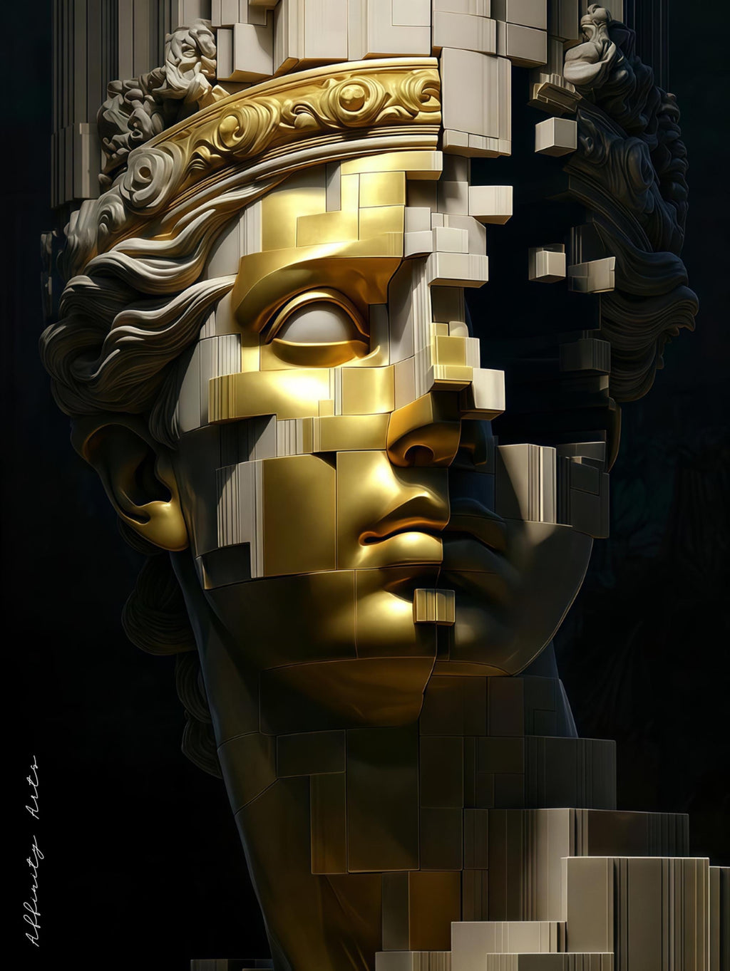 Gold Cubist Goddess Wall Art Poster, Marble Statue Abstract Print, Classical Sculpture Modern Art, Premium Paper AffinityArts