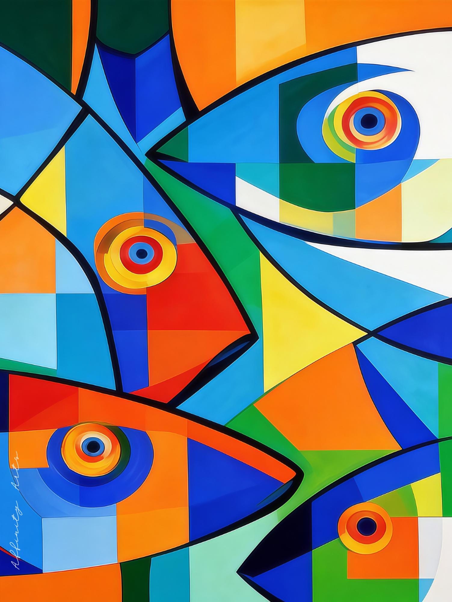 Cubist Fish Art Print, Colorful Geometric Ocean Poster or Canvas (Digital File Available) AffinityArts