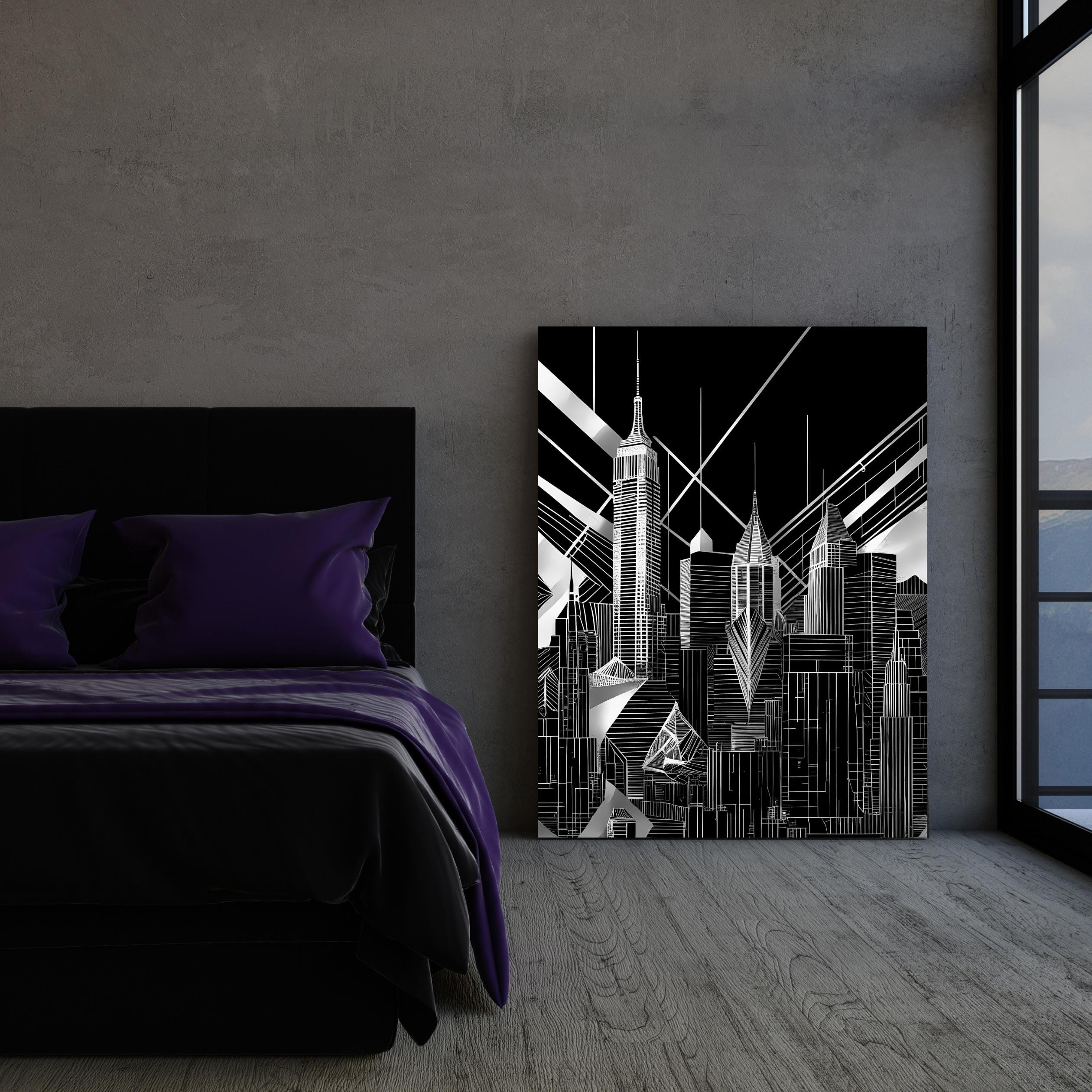 Black and White Cityscape Canvas Wall Art – Modern Abstract Urban Skyline Print