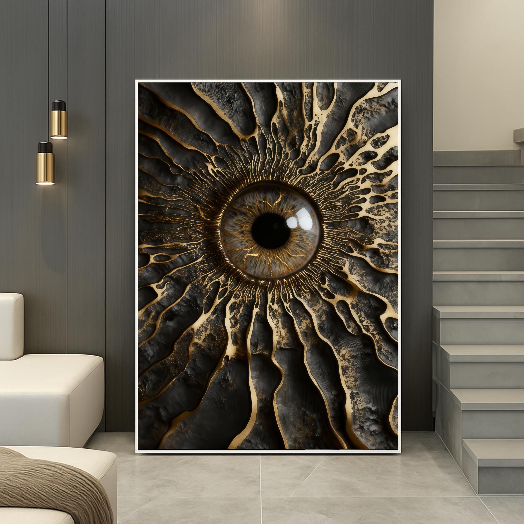 Gold Black Eye 3D Wall Art Print | Textured Iris Poster |Paper Art | Large Digital Download | Surreal Metallic Eye Decor AffinityArts