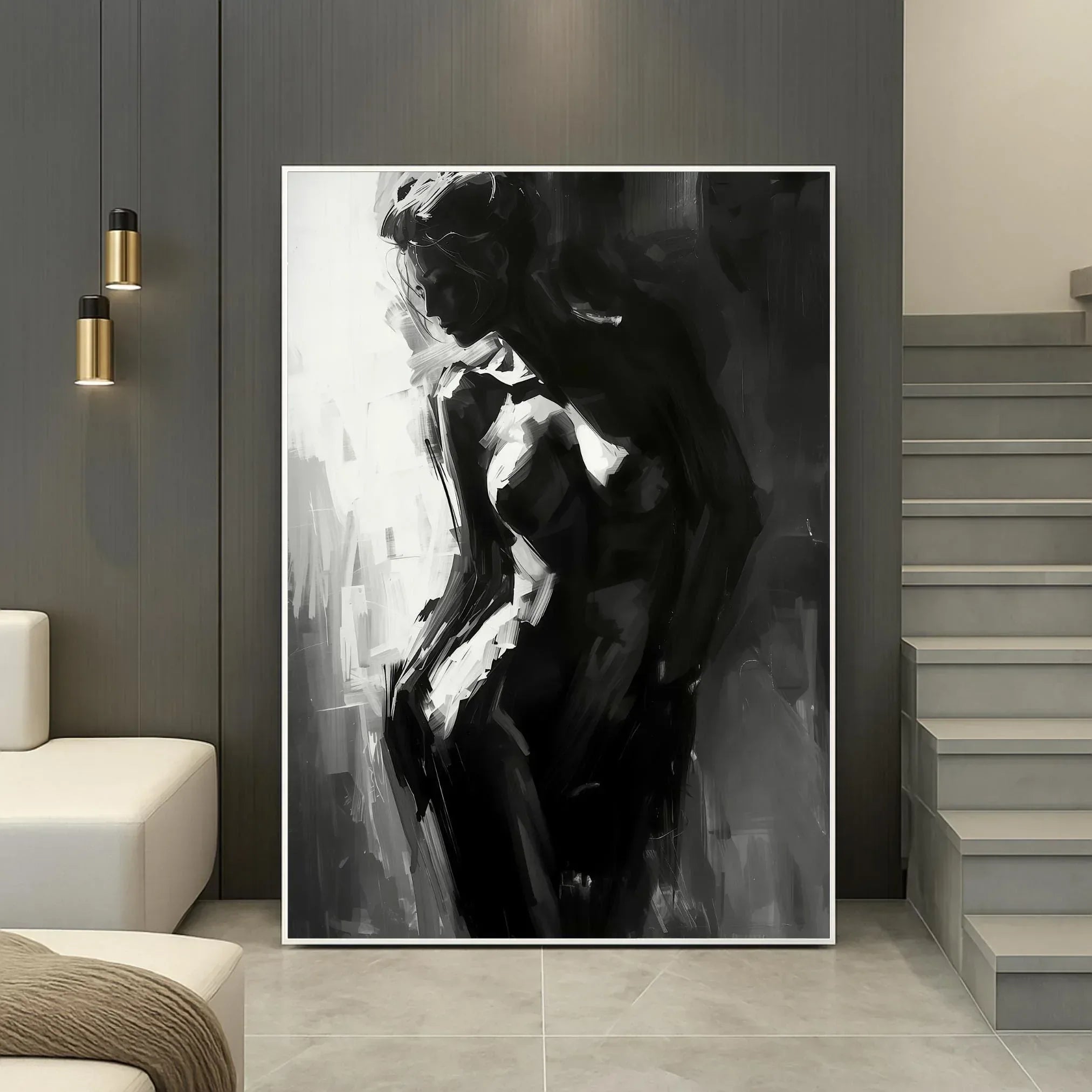 Black and White Woman Art Print, Abstract Silhouette (Digital Download Option) - AffinityArts 