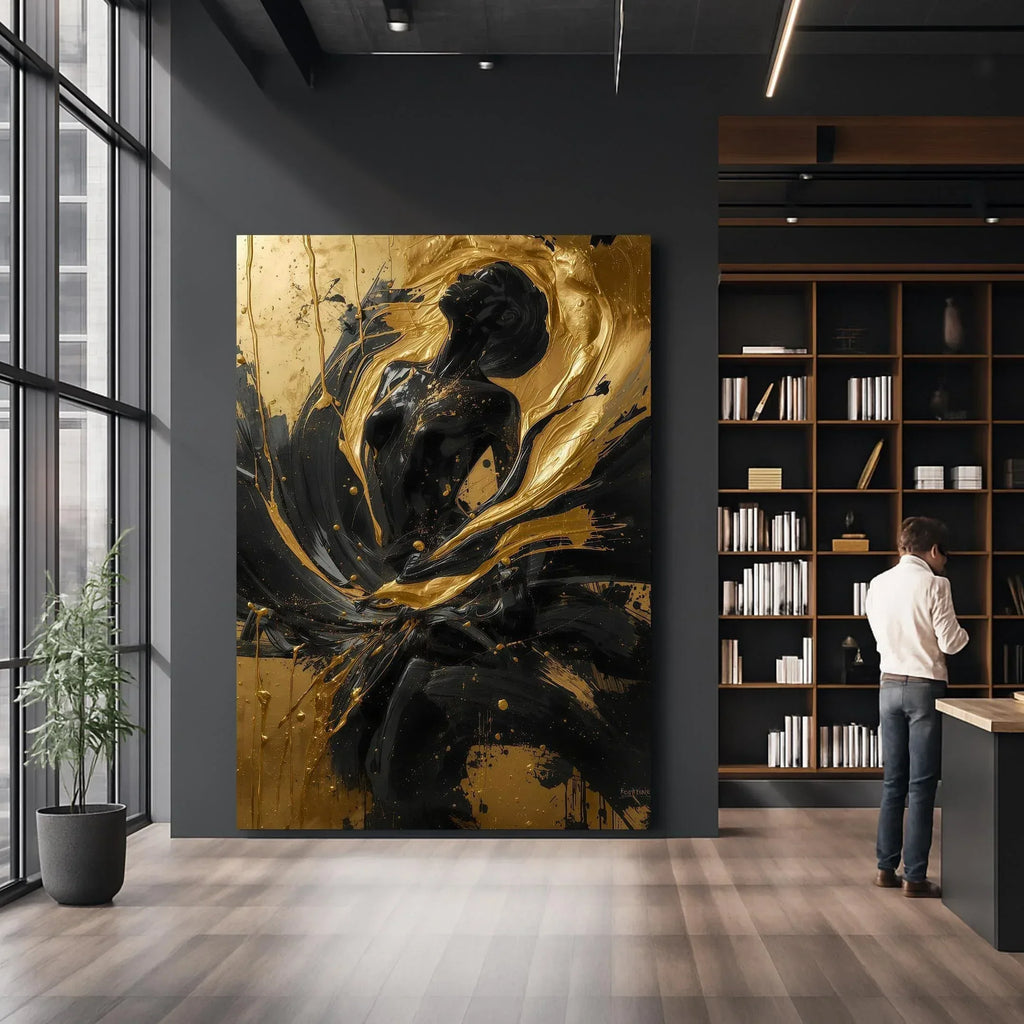 Black and Gold Abstract Woman Art Print, Modern Home Decor (Digital File Option) - AffinityArts 