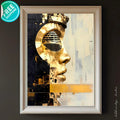Modern Abstract Wall Art – Futuristic Golden Face Canvas, Cyberpunk Metal Texture Portrait Print - AffinityArts 