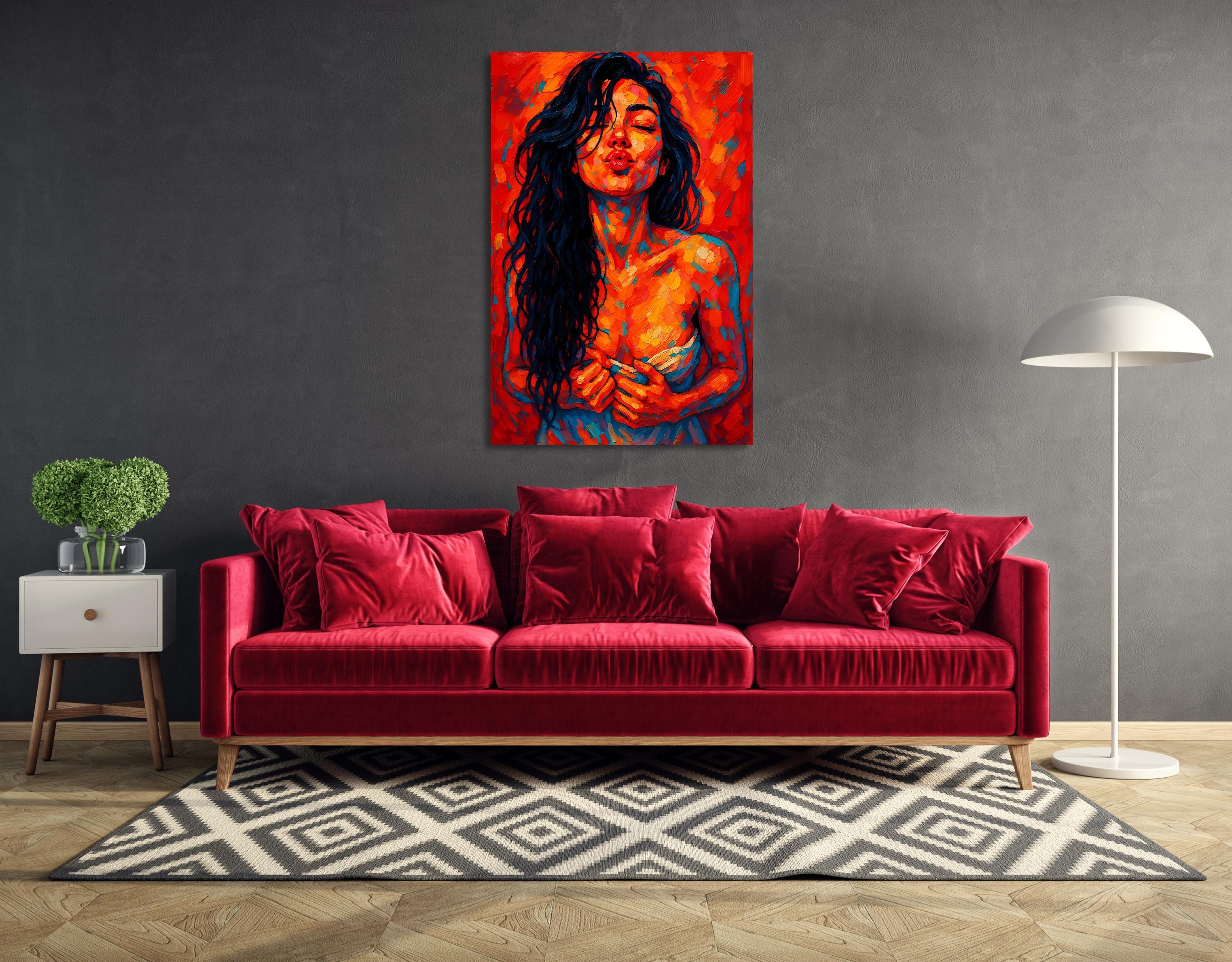 Abstract Kiss Portrait: Vibrant Expressionist Woman Art Print - AffinityArts 
