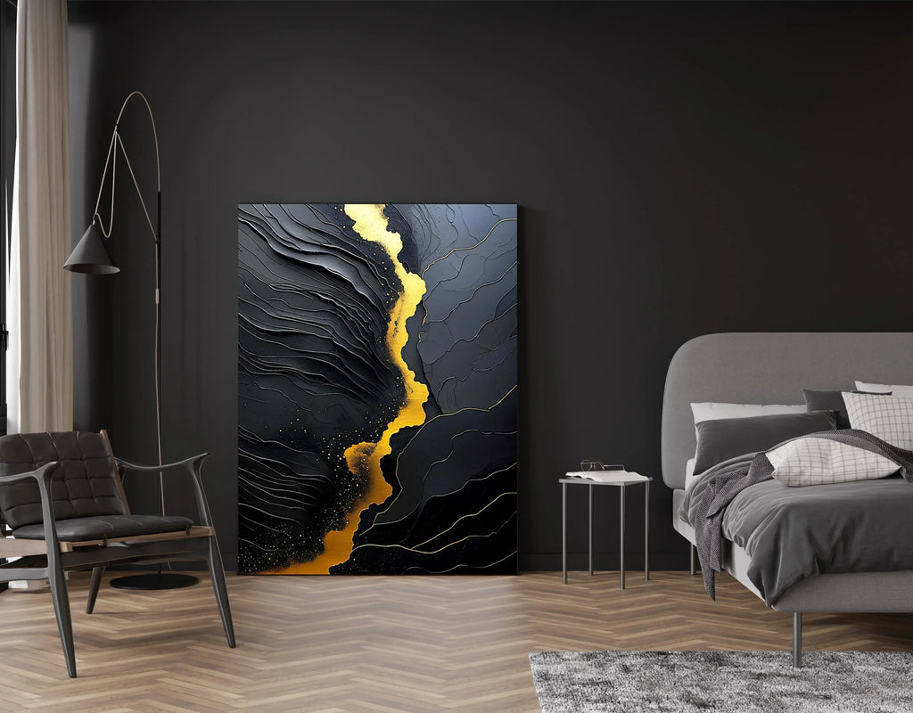 Black and Gold Abstract Canvas Art - Modern Textured Print - AffinityArts 
