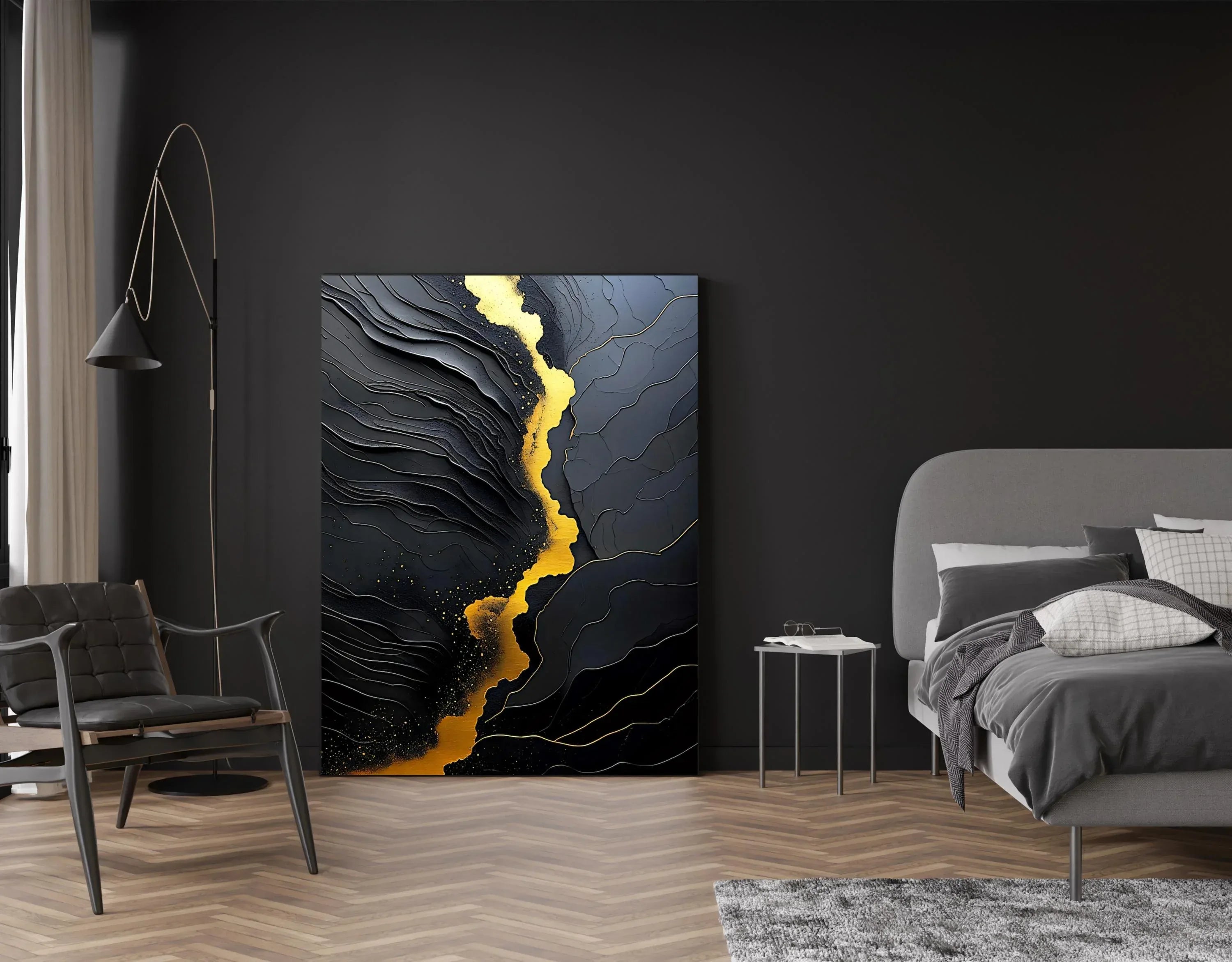 Black and Gold Abstract Canvas Art - Modern Textured Print - AffinityArts 