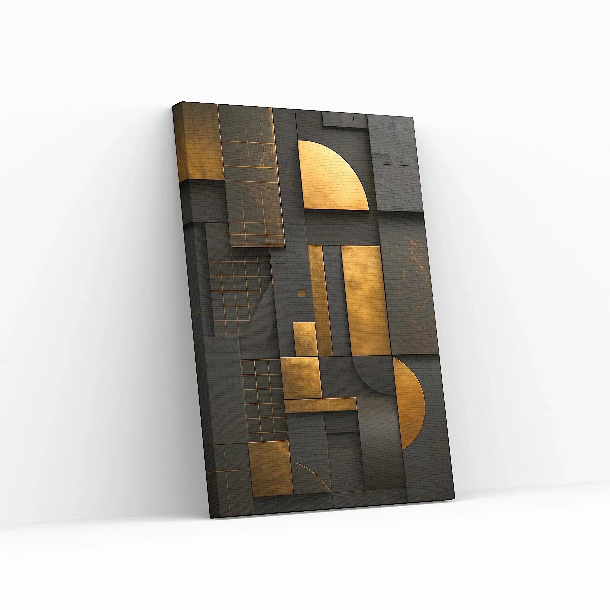 Black and Gold Geometric Canvas Wall Art: Modern Floating Frame - AffinityArts 